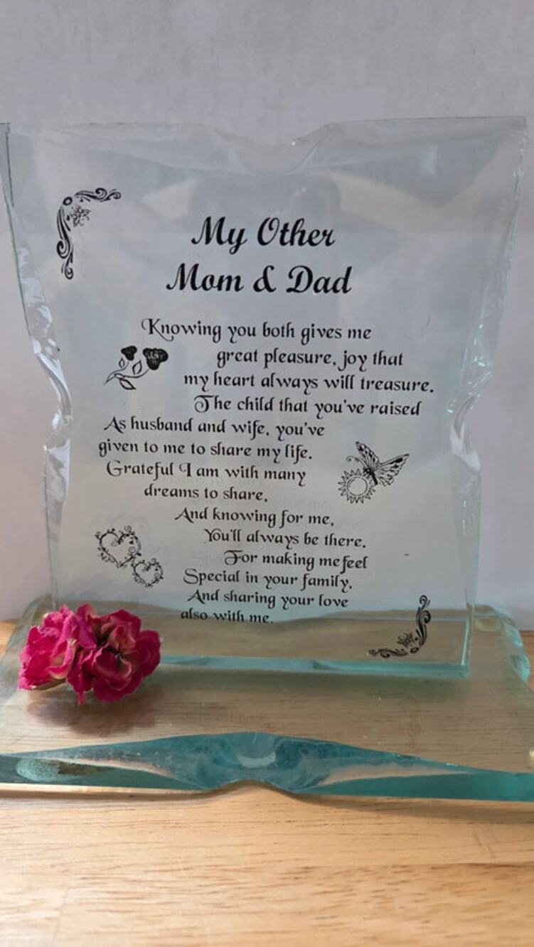 My Other Mom & Dad Engraved Glass Keepsake Plaque Wedding Gift Decor